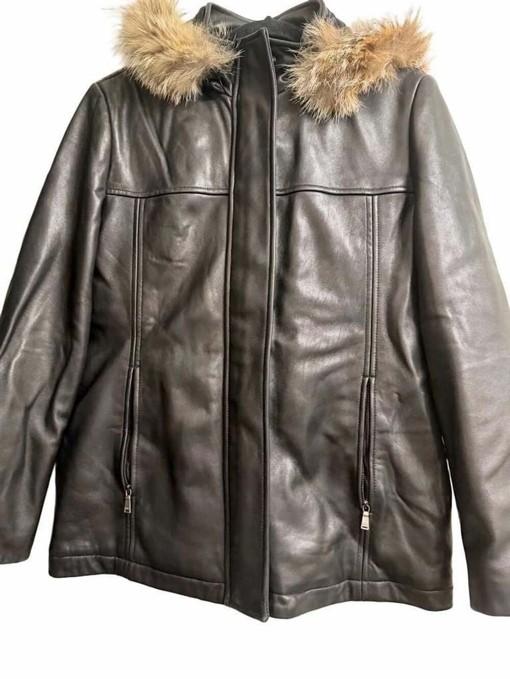 Marc New York Leather Jacket Black Fur Hooded Coat